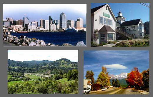 Four cities - San Diego, Gualala, Mt. Shasta, & Garberville